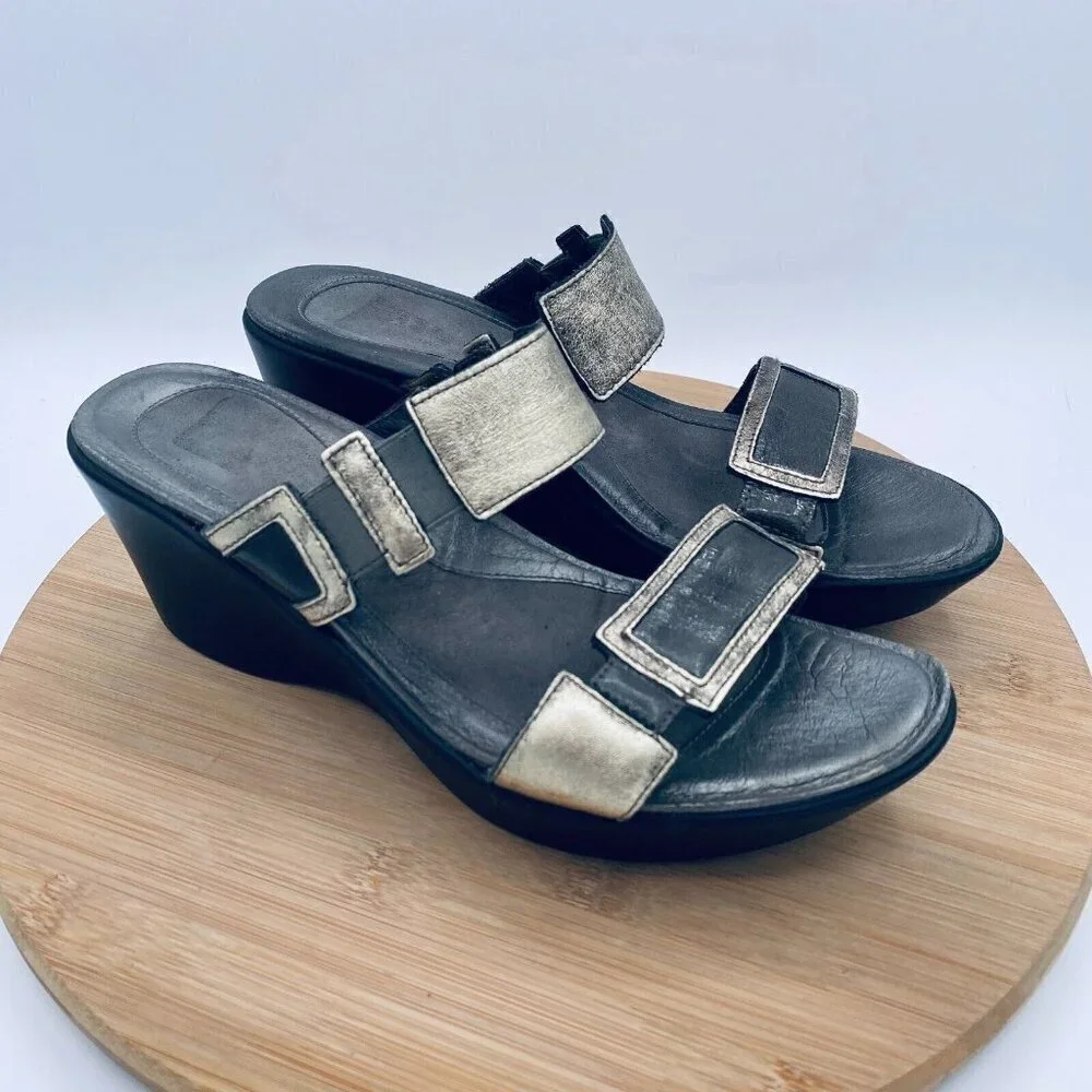 Naot Double Strap Sandals Womens 9 40 Silver Leather Comfort Wedge